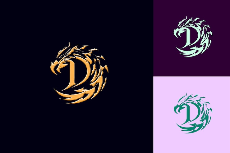 PSD letra d com estilo de design de logotipo metálico com d em forma de natureza coleções de vetores abstratos