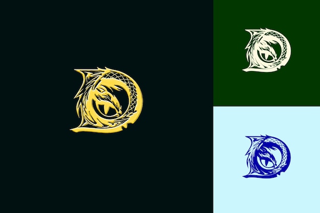 Letra D con estilo de diseño de logotipo metálico con D en forma de naturaleza Colecciones de vectores abstractos