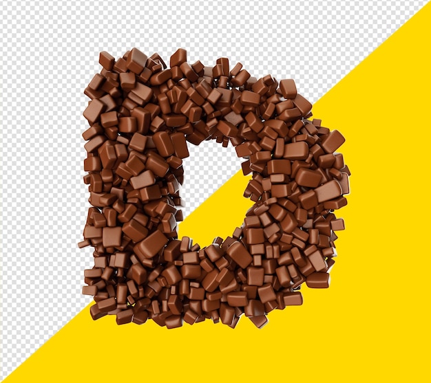 Letra D hecha de trozos de chocolate Trozos de chocolate Alfabeto Letra D Ilustración 3d