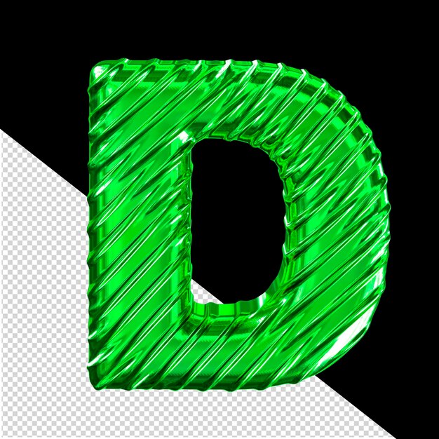 La letra d del símbolo 3D de color verde ribado