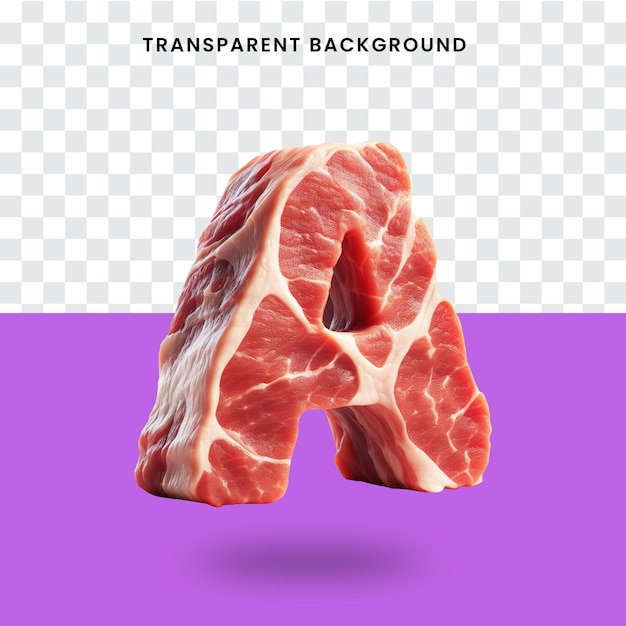 PSD letra de carne 3d realista a com fundo transparente