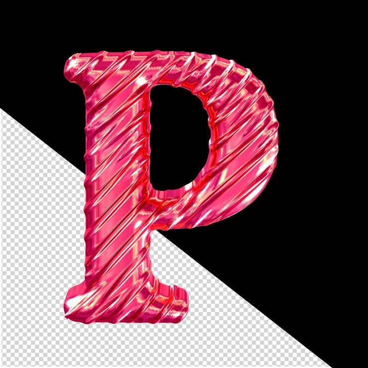 PSD letra de símbolo 3d rosa com nervuras p