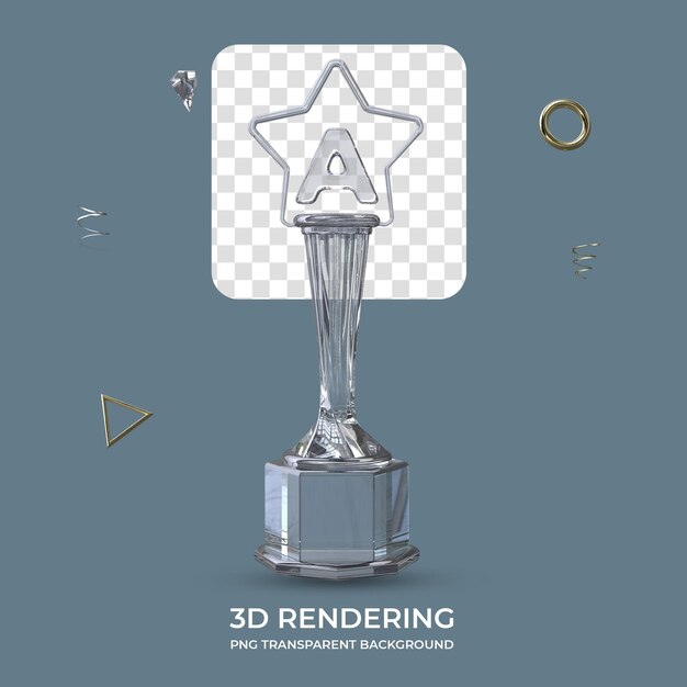 Letra A Diamond Trophy 3D render fondo transparente