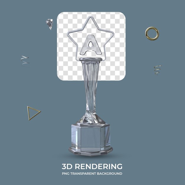 Letra a diamond trophy 3d render fondo transparente