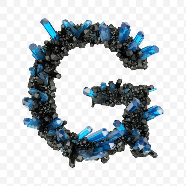 PSD letra do alfabeto g feita de cristais de joias pretos e azuis, arquivo pds isolado
