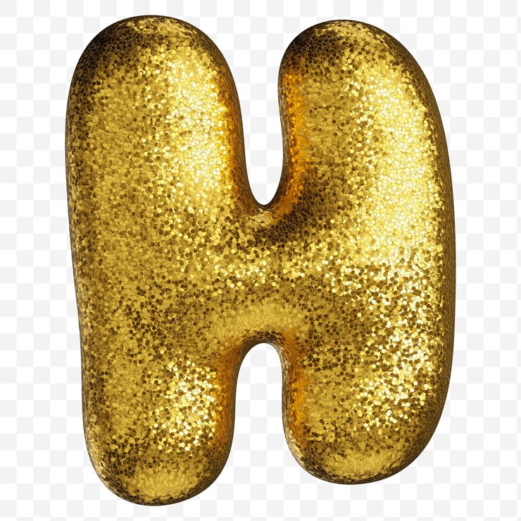 PSD letra do alfabeto h feita de papel glitter dourado isolado em fundo transparente