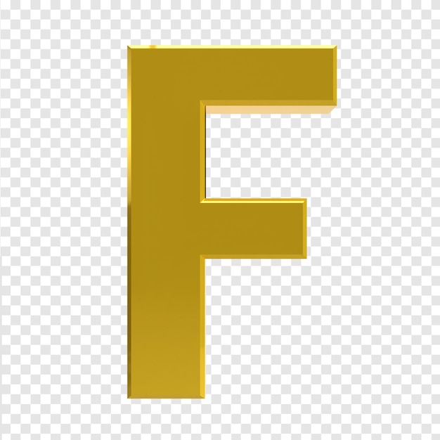 Letra dorada F sobre un fondo transparente