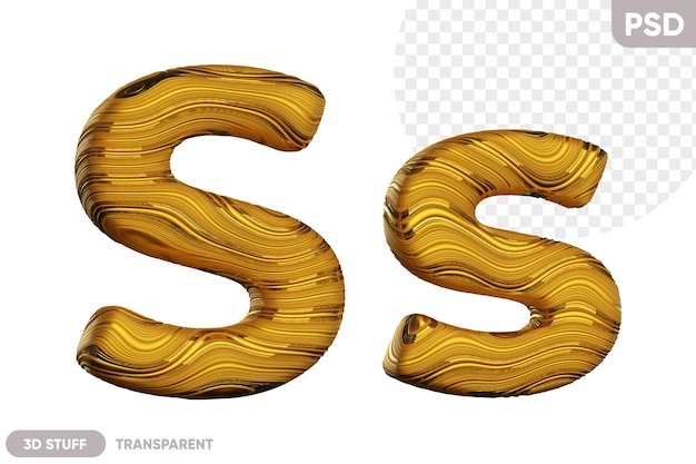 Letra dorada S con una ilustración 3D de textura ondulada brillante