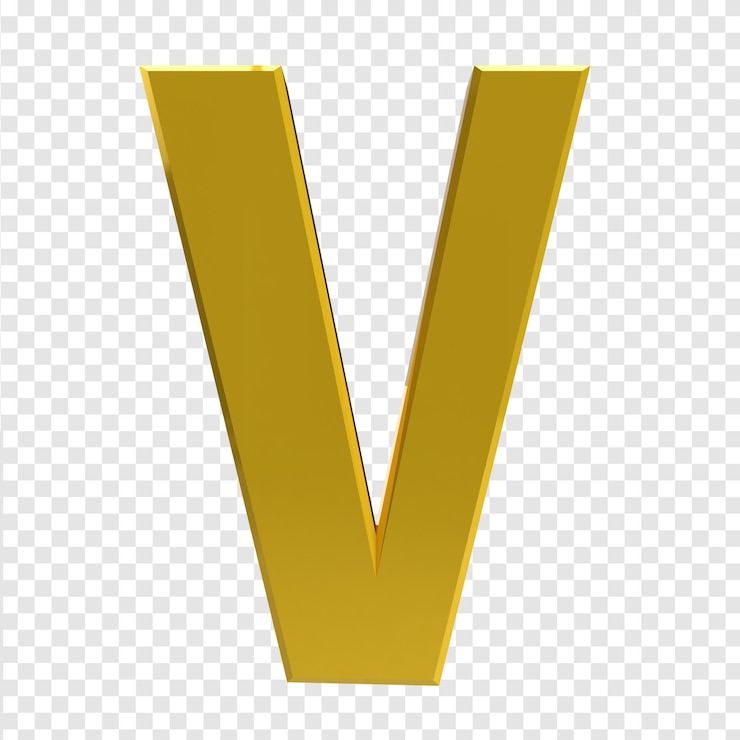 PSD letra dorada " v " sobre un fondo transparente