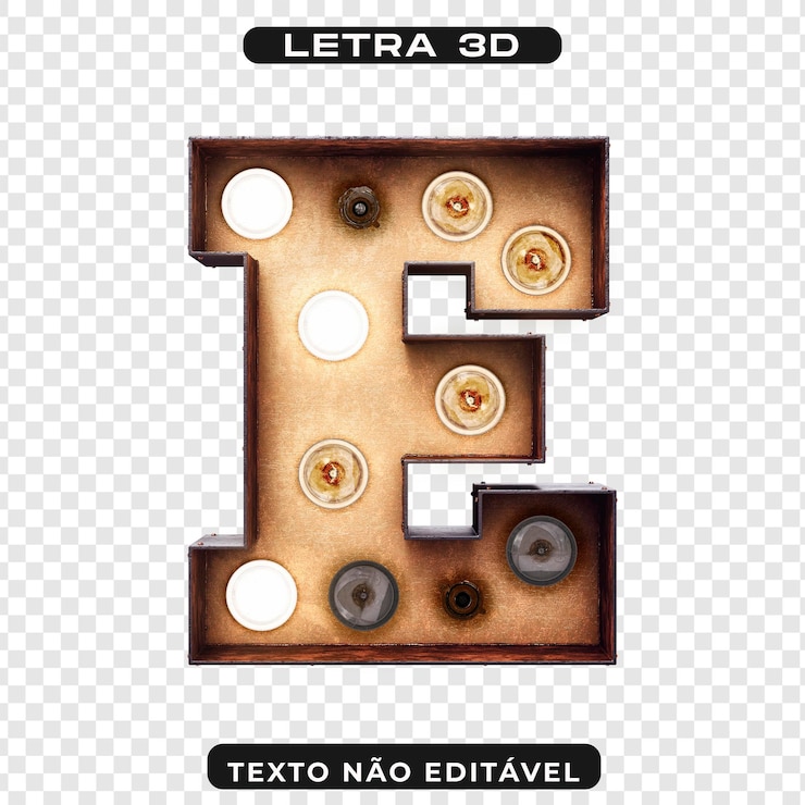 PSD letra e 3d com lâmpadas