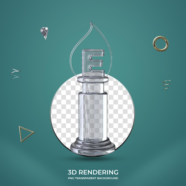 PSD letra e diamond trophy 3d número fondo transparente