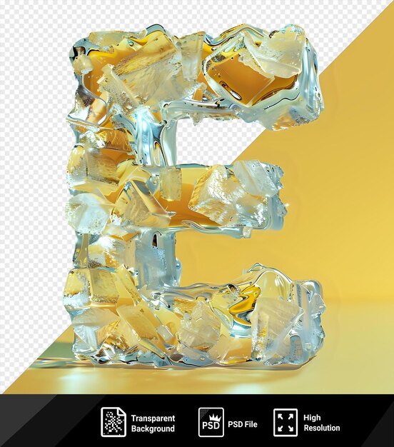 PSD letra e con elementos de hielo hielo hecho de hielo renderización 3d png psd