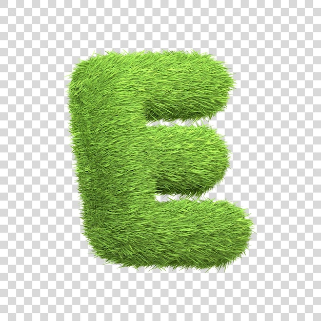 La letra E en forma de hierba verde exuberante aislada sobre un fondo blanco Vista lateral