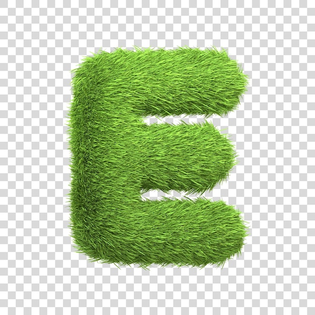 PSD letra e maiúscula em forma de grama verde exuberante isolada em um fundo branco vista frontal