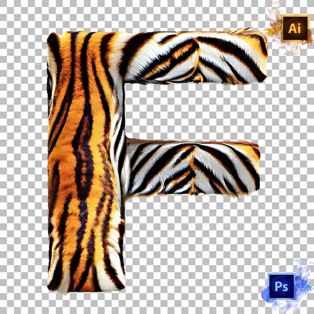 PSD letra elegante do alfabeto de a a z em pele de tigre design de letra f