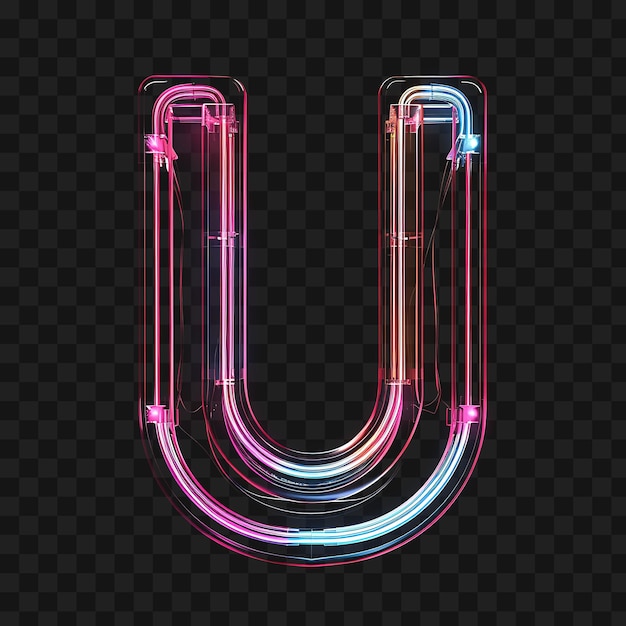 PSD letra em forma de u com cilindro de néon incorporado acentuado com arte de contorno de colagem y2k