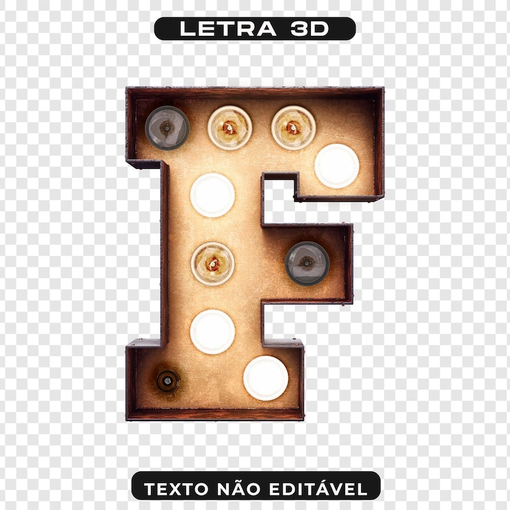 PSD letra f 3d com lâmpadas - tipografia vintage