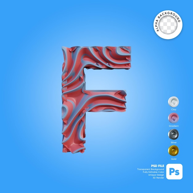 PSD letra f alfabeto 3d estilo de onda