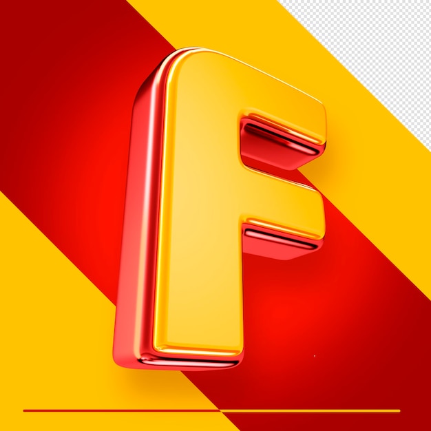 PSD letra f del alfabeto 3d psd aislada con rojo y amarillo para composiciones