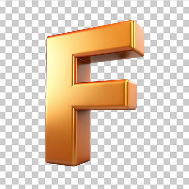PSD la letra f del alfabeto se representa en 3d aislada sobre un fondo transparente