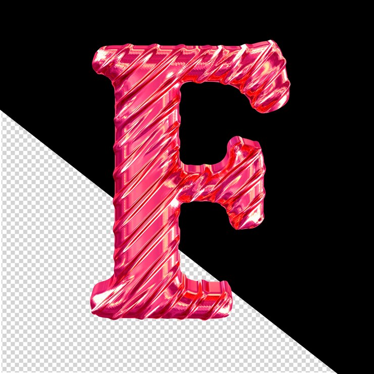 PSD letra f do símbolo 3d rosa com nervuras