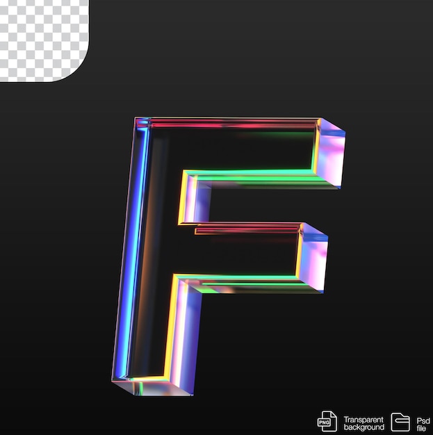 Letra F em estilo de vidro transparente e arquivo psd