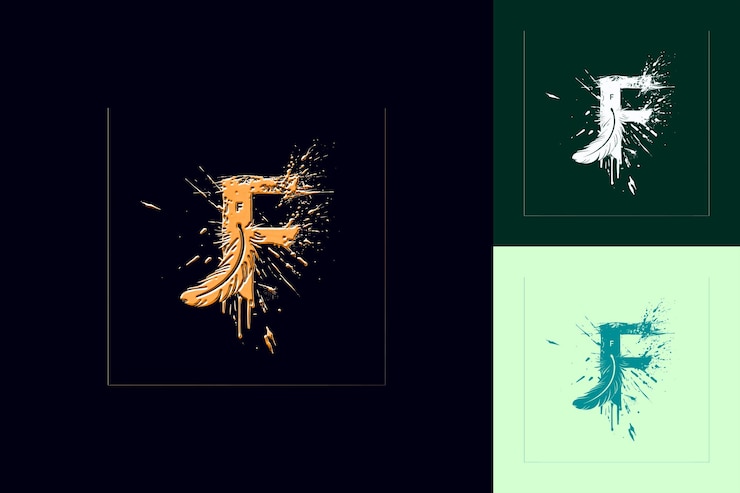 PSD letra f con estilo de diseño de logotipo grunge con f en forma de naturaleza colecciones vectoriales abstractas