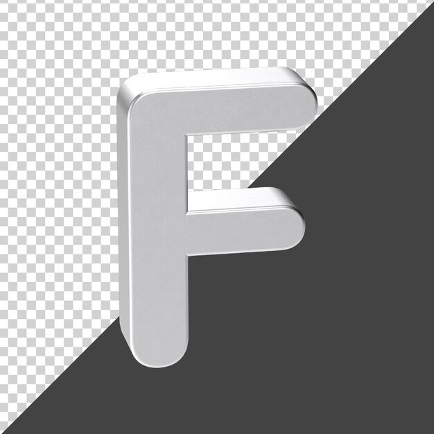Letra f hecha de plata en 3D rendering 3d realista letra f