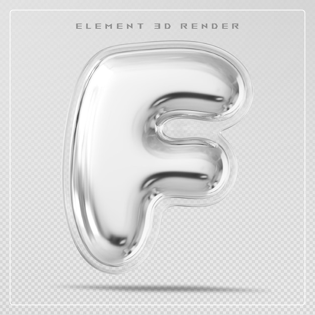 La letra F plateada de la burbuja de la fuente 3D