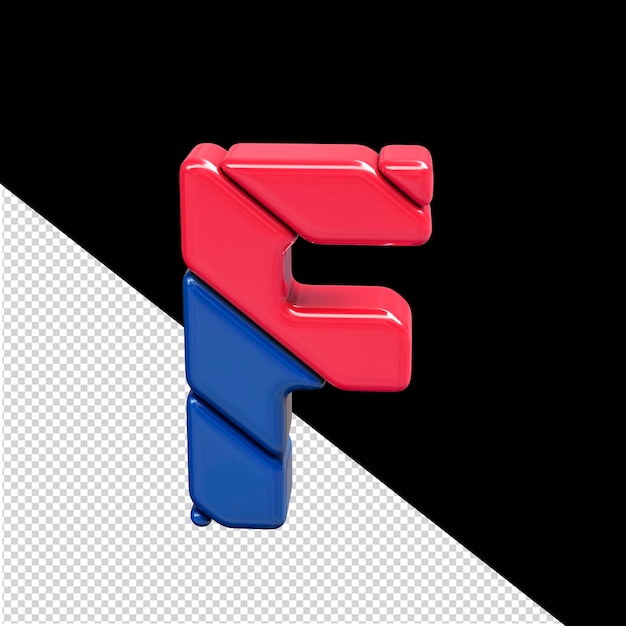 Letra f del símbolo 3d de plástico rojo y azul