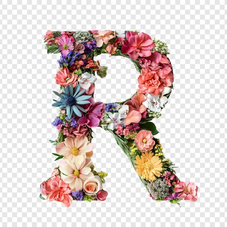PSD la letra floral r un colorido alfabeto de flores