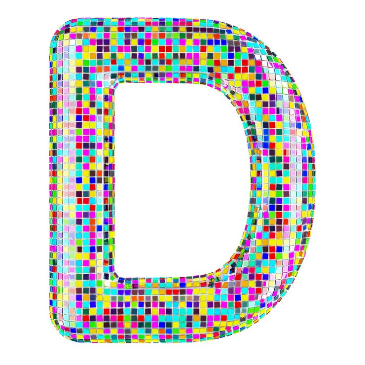 PSD letra de fuente de mosaico d a partir de piezas de mosaico vívidas renderización 3d aisladas en fondo transparente