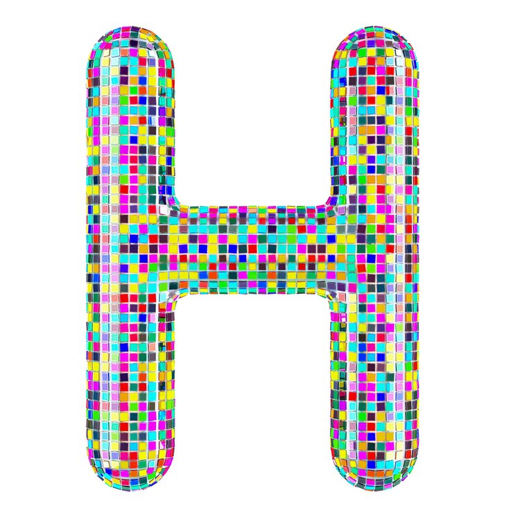 PSD letra de fuente de mosaico h de piezas de mosaico vívidas renderización 3d aisladas en fondo transparente