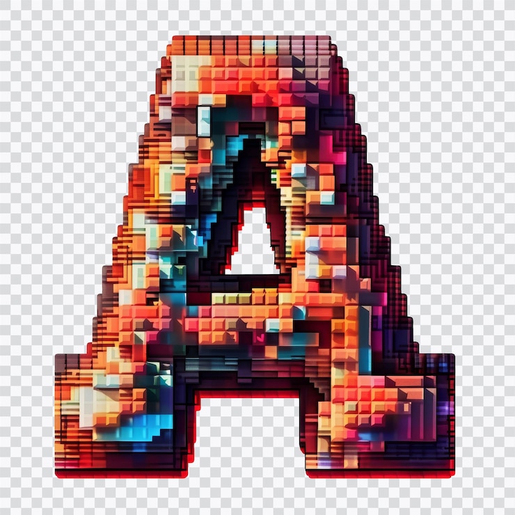PSD una letra fuente pixel digital fuente voxel fuente pixel art de 8 bits fondo transparente aislado