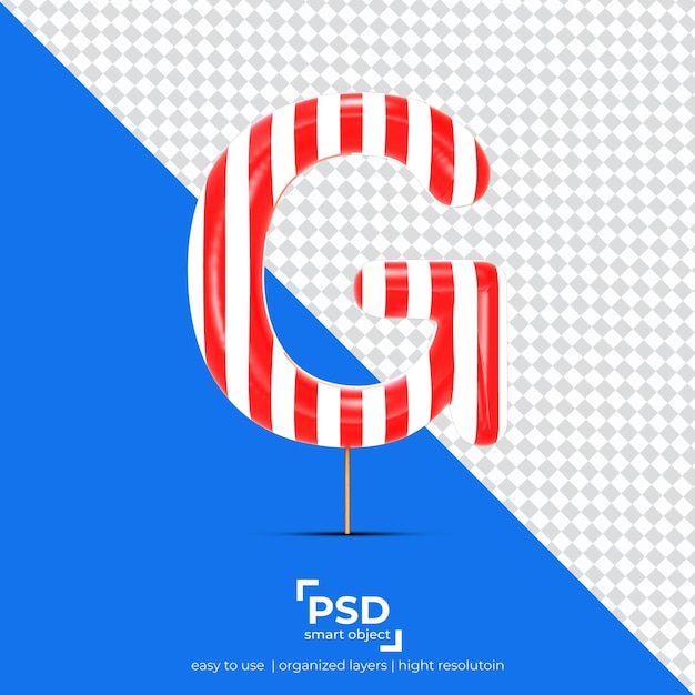 Letra G Candy mejor fuente 3D hecha de forma realista sobre fondo aislado