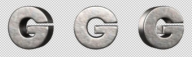 Letra G de una colección de letras de hierro rayado. Aislado. Representación 3D