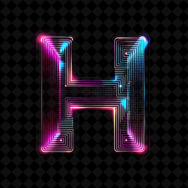 PSD letra h embelezada com linhas diagonais de néon que se cruzam uma cor de néon y2k coleções de arte tipográfica