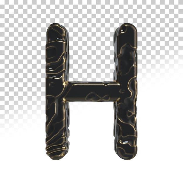 letra H Estilo de renderização 3d escuro e dourado