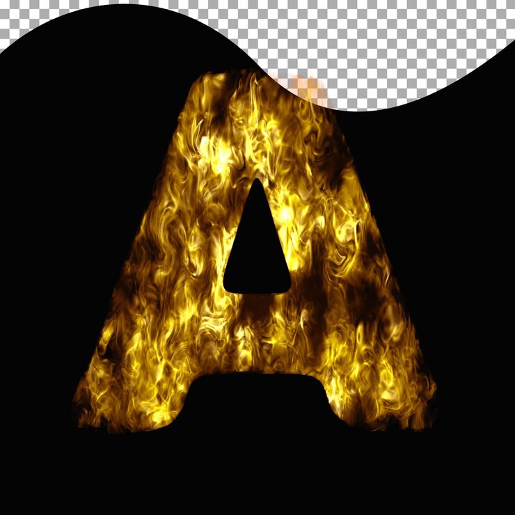 PSD una letra hecha de fuego sobre un fondo transparente