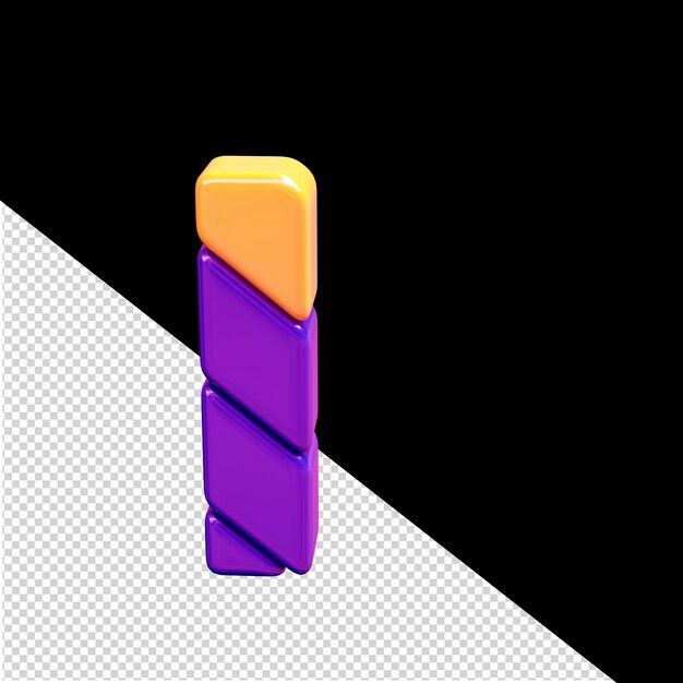 Letra i del símbolo 3d de plástico naranja y morado