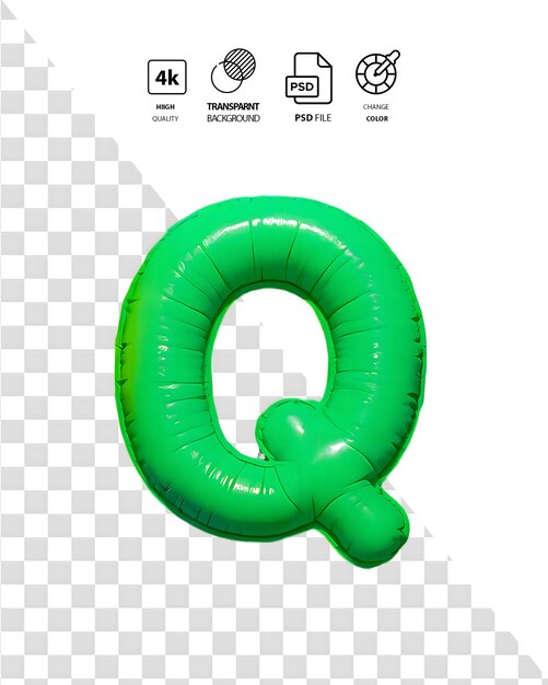 Letra inflable verde Q para la celebración