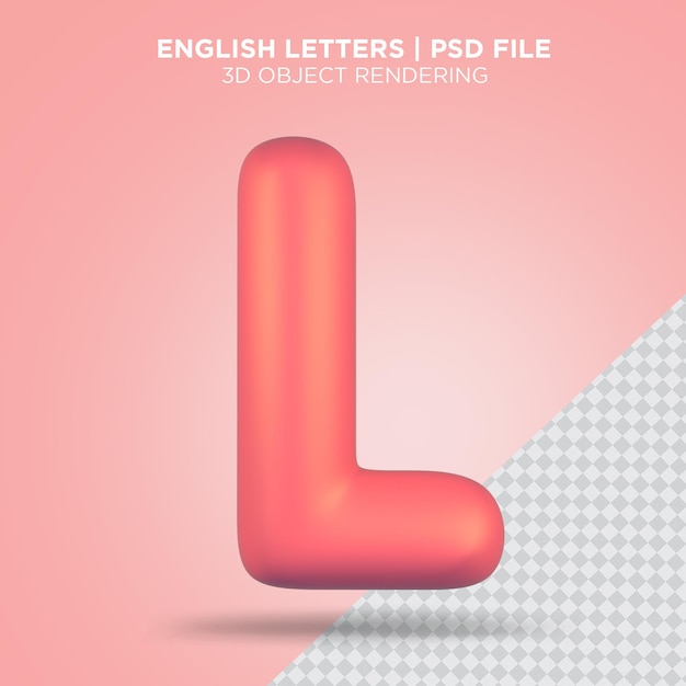 Letra inglesa l 3d rosa alfabeto 3d renderização