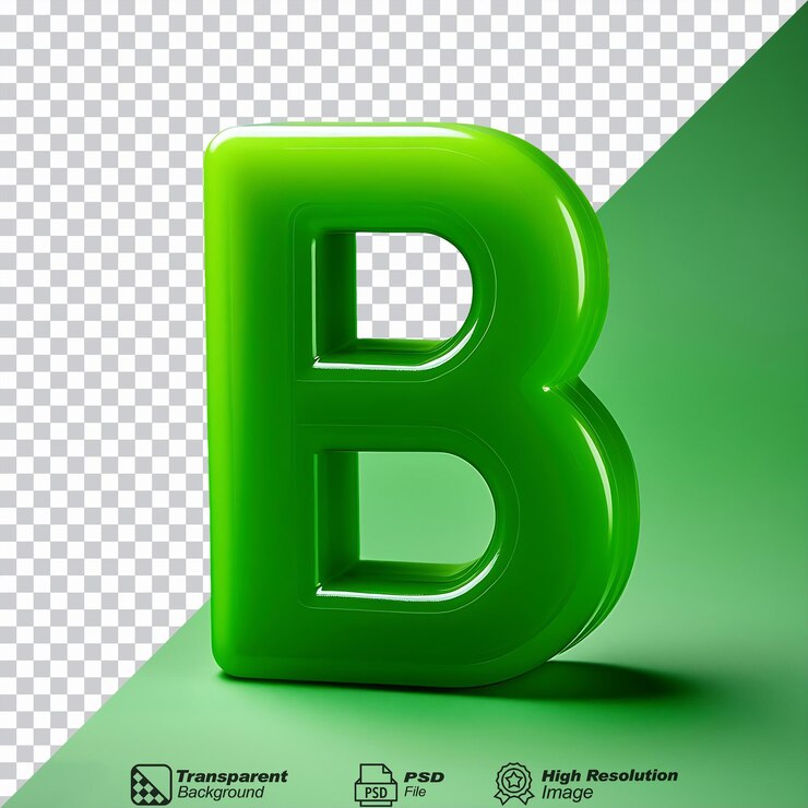 PSD letra inglesa de plástico verde b aislada sobre un fondo transparente 19980