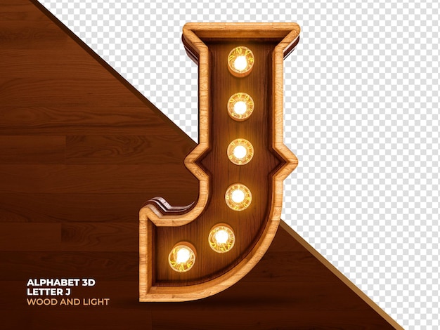 Letra j 3d render madera con luces realistas