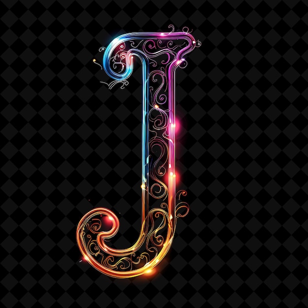 PSD letra j decorada com espiral de neon curling na parte inferior combine neon color y2k typo art collections