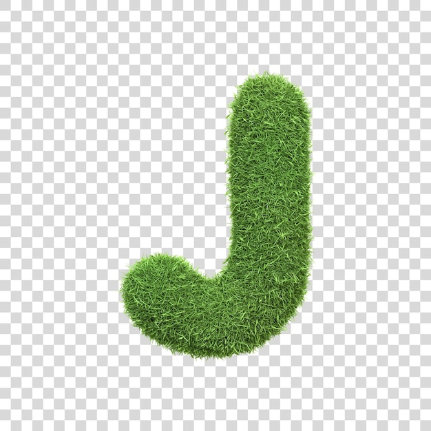 Letra J maiúscula em forma de grama verde exuberante isolada em um fundo branco Vista frontal