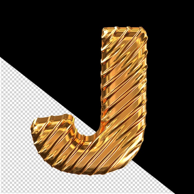 La letra j del símbolo 3d de oro ribado