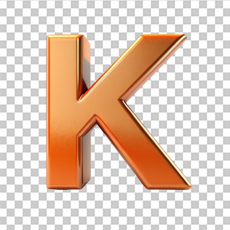 PSD la letra k del alfabeto renderizada en 3d aislada sobre un fondo transparente