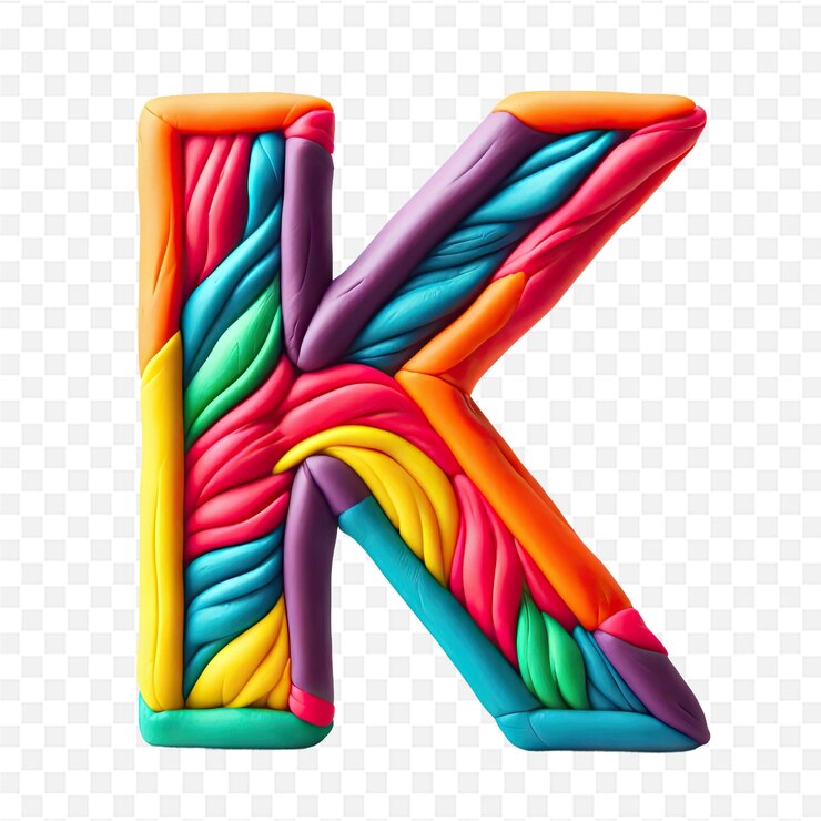 PSD letra k colorida sobre um fundo transparente