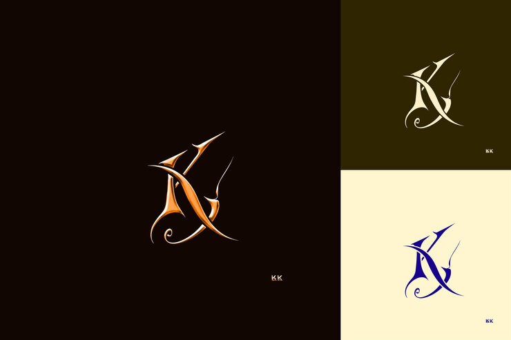 PSD letra k com ar estilo de design de logotipo com k em forma de kit natureza coleções de vetores abstratos